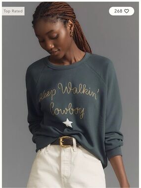 Anthropologie Letluv Keep Walkin' Cowboy Embroidered Sweatshirt-Medium